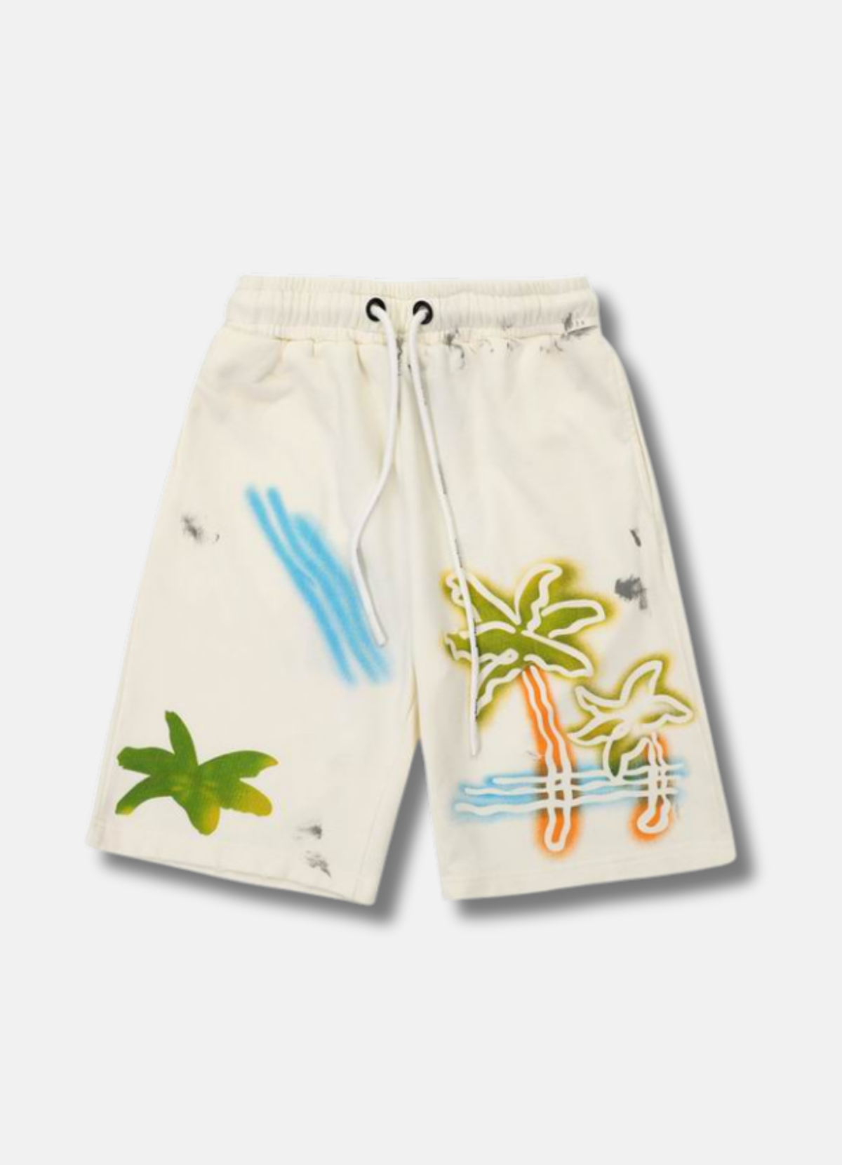 מכנסי שורטס Palm Angels בצבע שמנת עם הדפס לוגו צבעוני