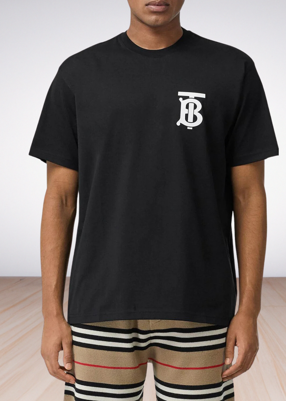 ברברי טי שירט צבע שחור Logo Print Cotton T-shirt