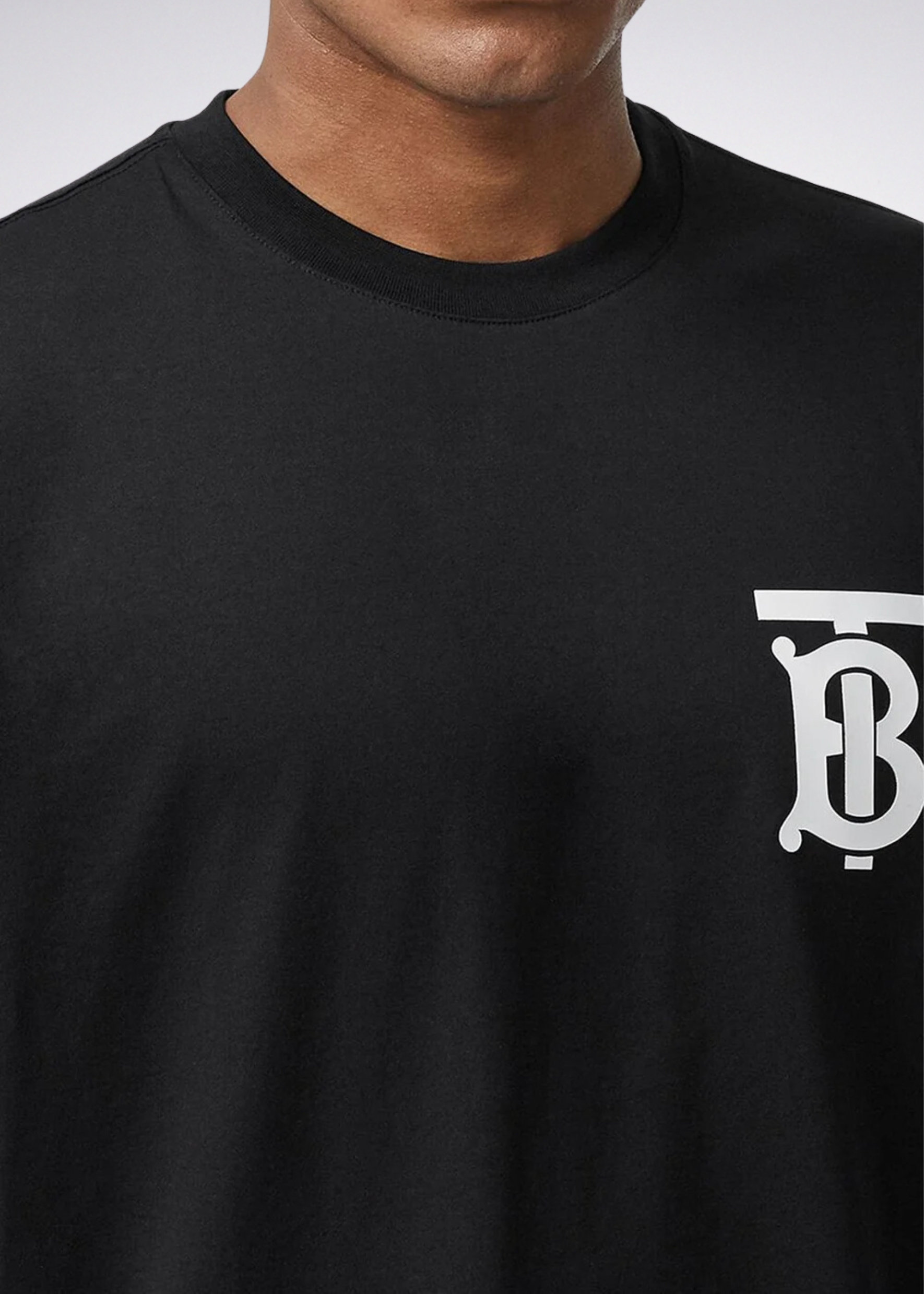 ברברי טי שירט צבע שחור Logo Print Cotton T-shirt