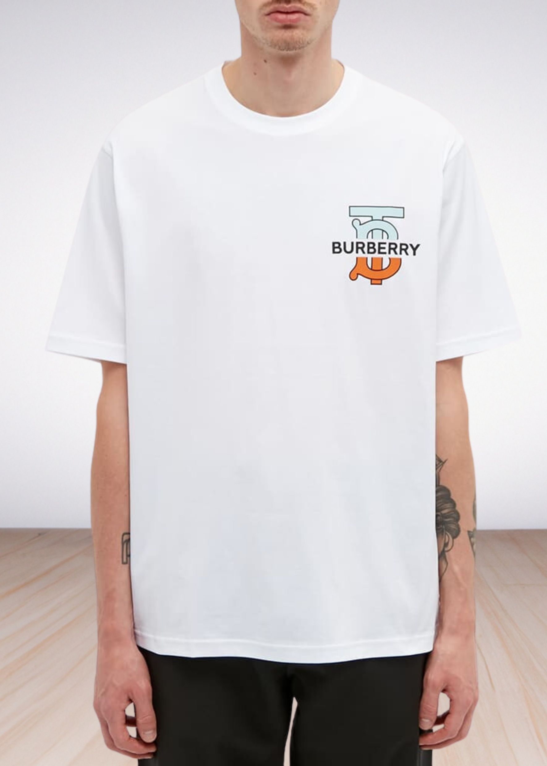 ברברי טי שירט צבע לבן Logo Printed Crewneck T-Shirt