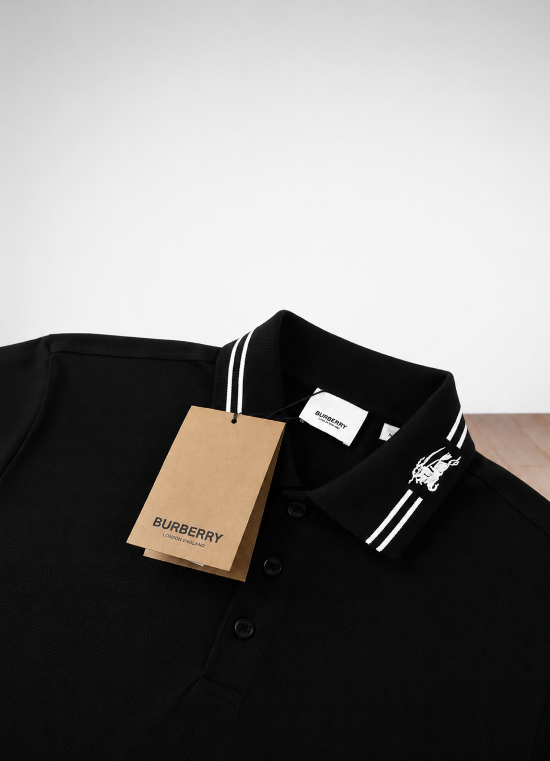 ברברי פולו צבע שחור Logo Print Cotton Polo