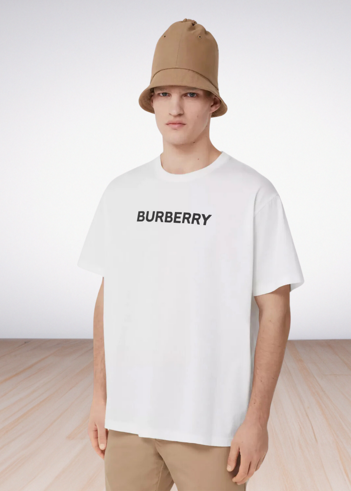 ברברי טי שירט צבע לבן Logo Print Cotton Oversized T-shirt