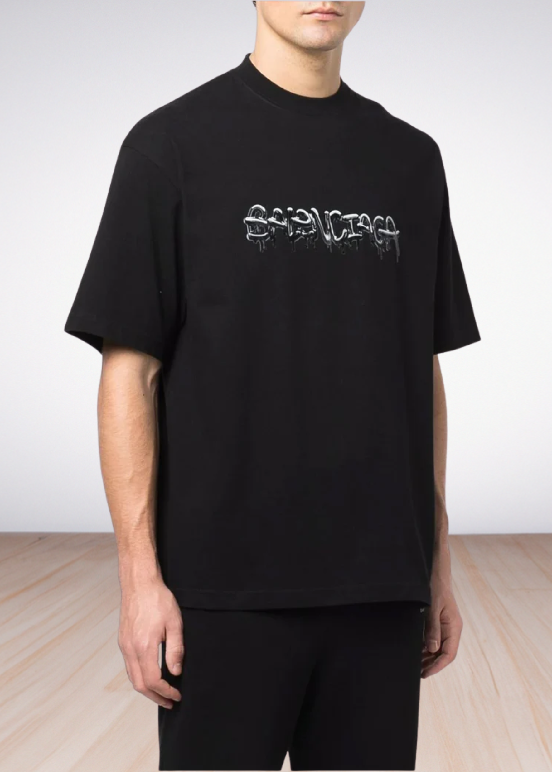 black graffiti-print cotton T-shirt