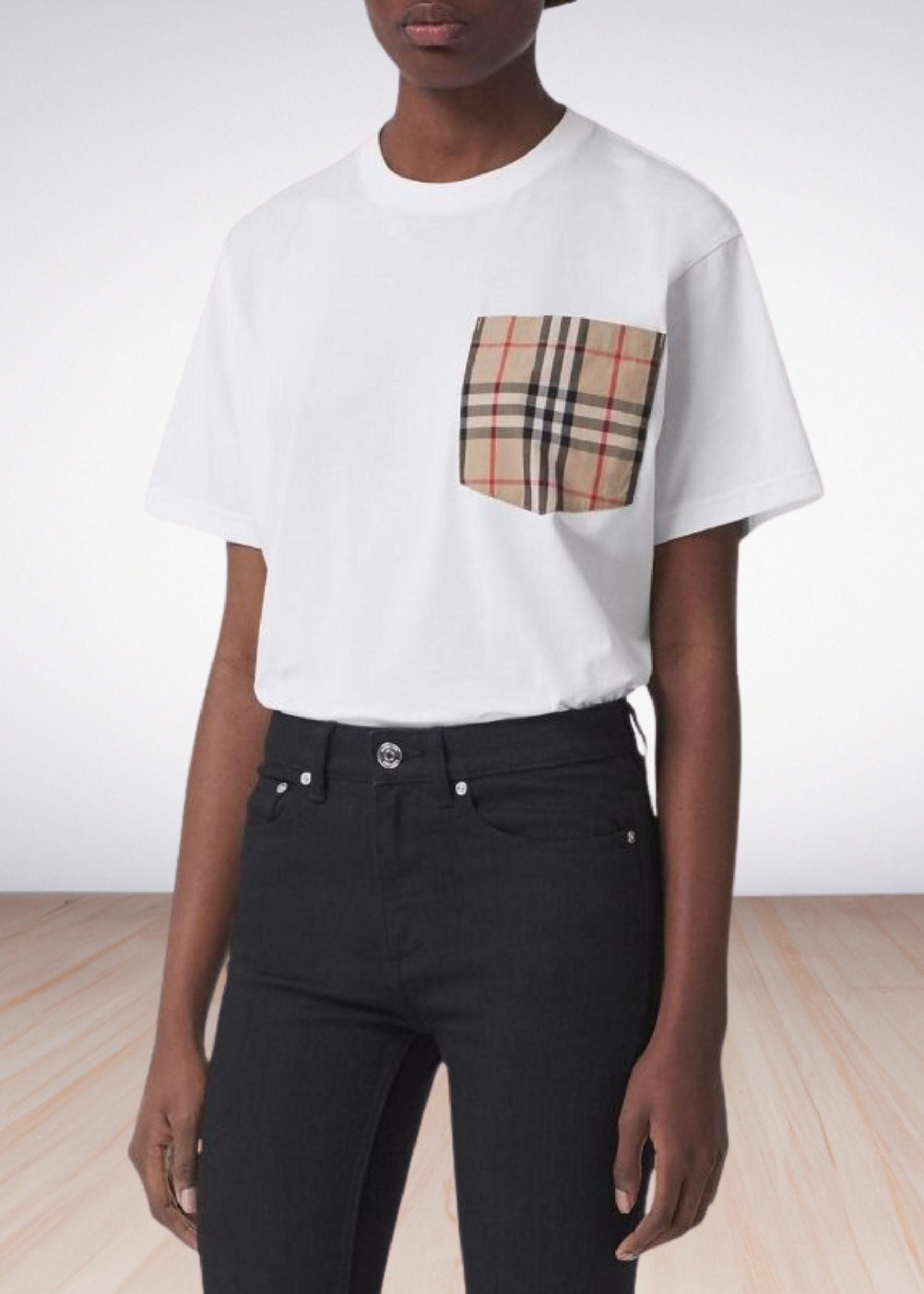 ברברי טי שירט צבע לבן Carrick Check Printed Crewneck T-Shirt