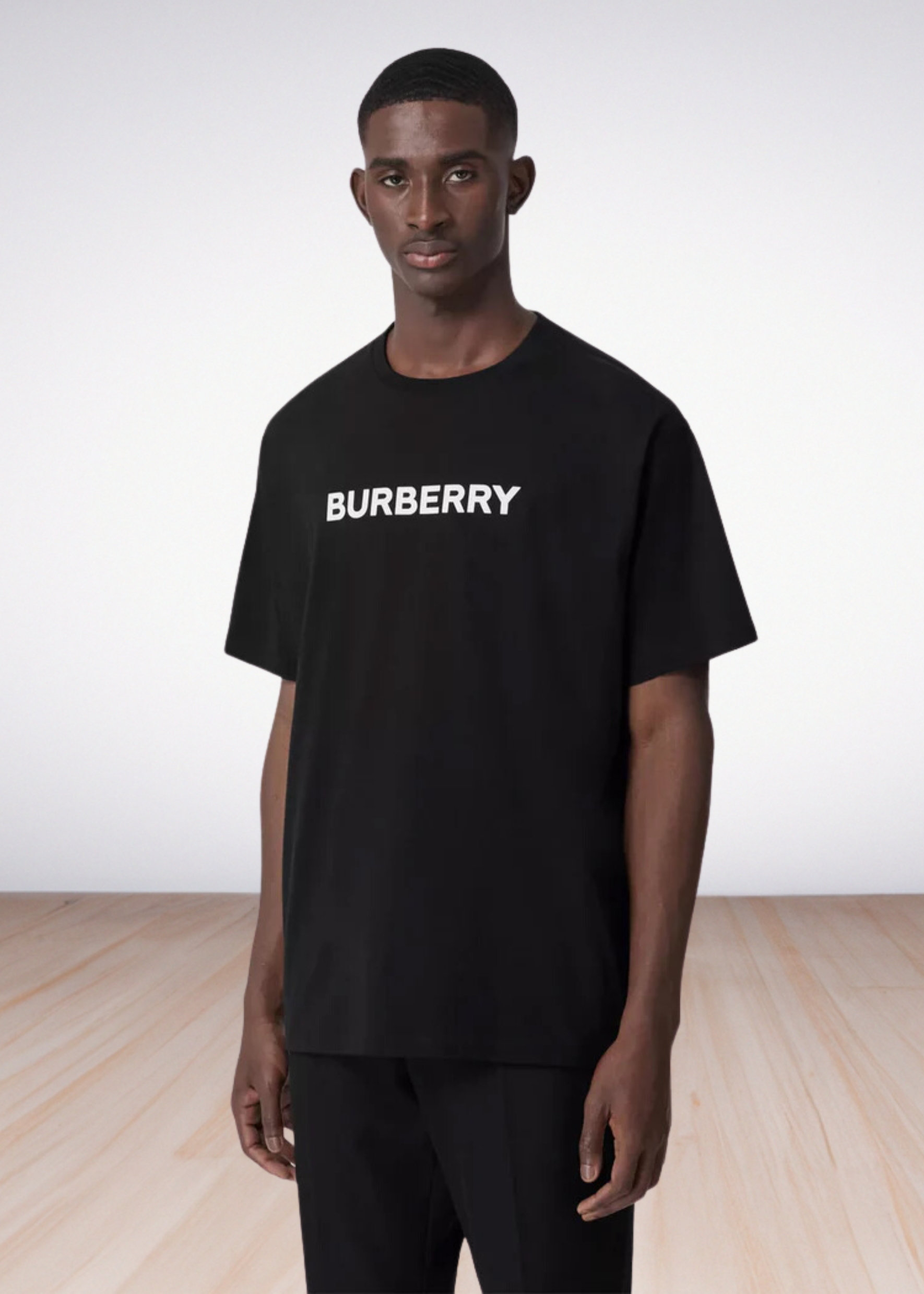 ברברי טי שירט צבע שחור Logo Print Cotton Oversized T-shirt