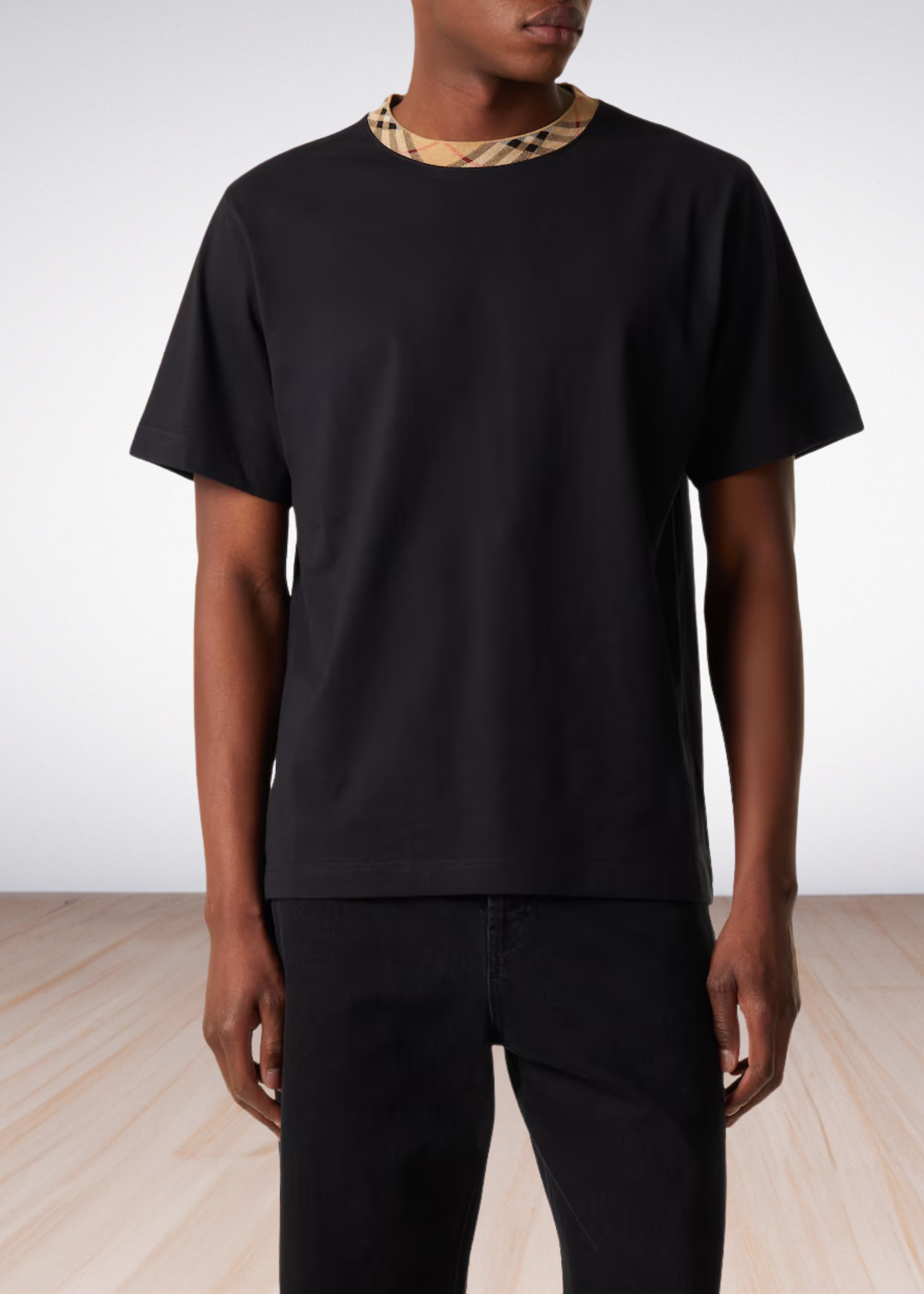 ברברי טי שירט צבע שחור Check cotton jersey T-shirt