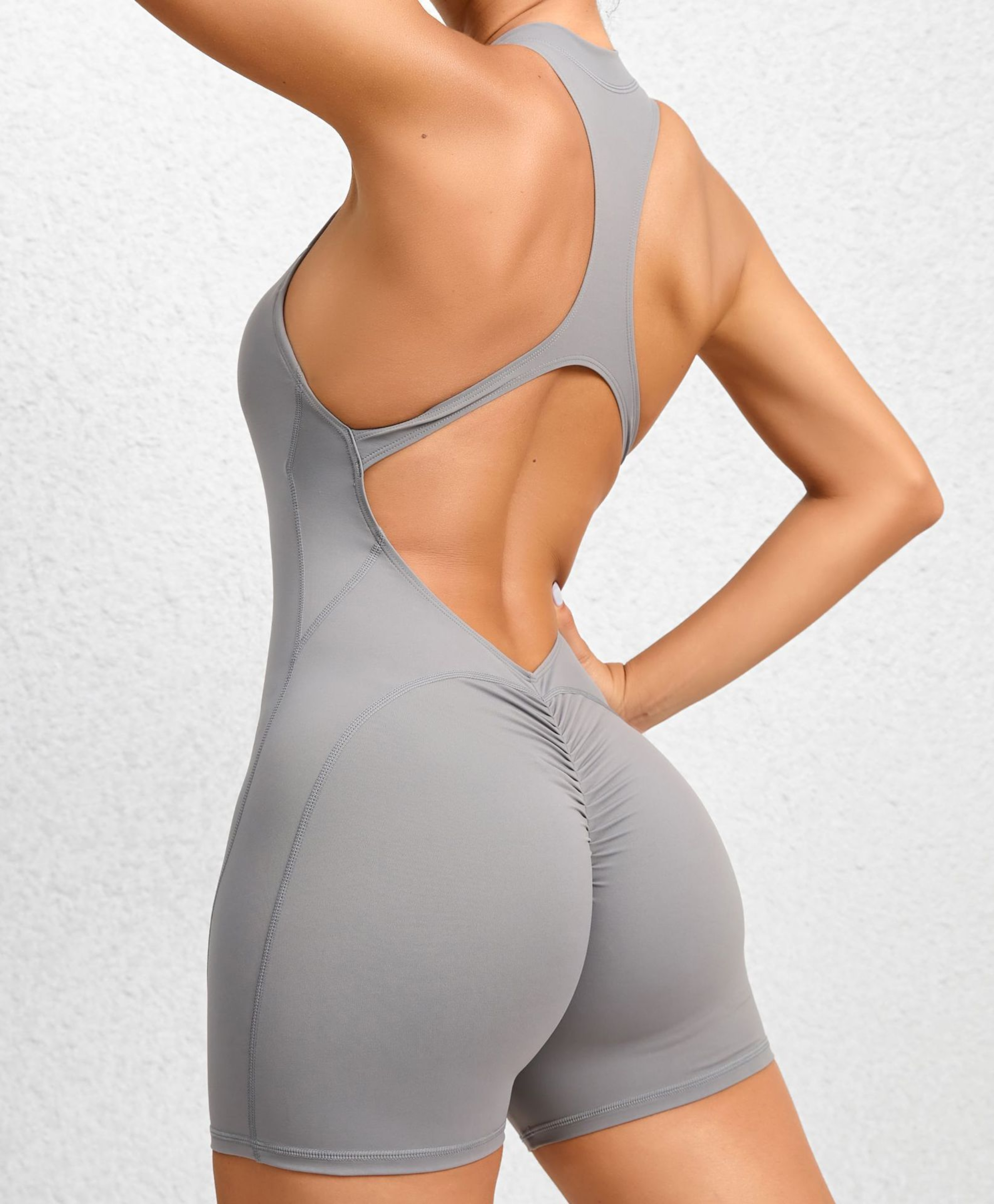ZenFlow אוברול קצר עם ריץ רץ צבע אפור