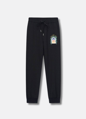 מכנסי טרנינג Casablanca בצבע שחור עם הדפס לוגו צבעוני – מכנסיים ארוכים