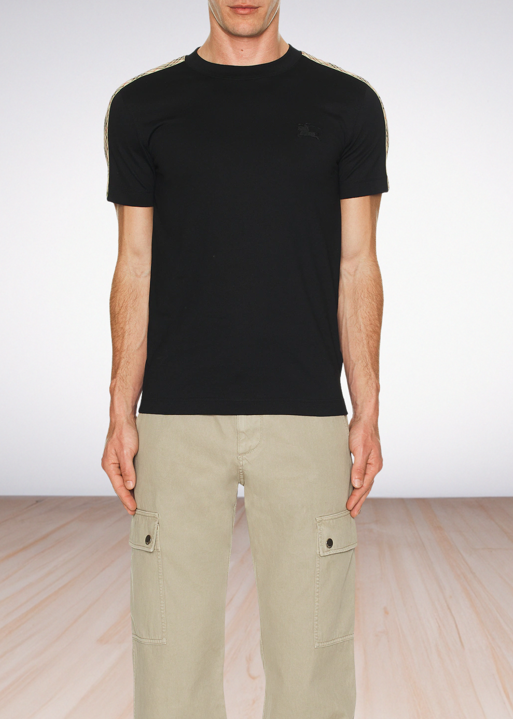 טי שירט צבע שחור Check Tape T-Shirt