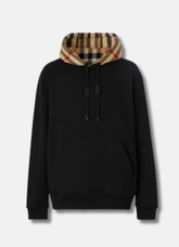 Checked Cotton Hoodie Black