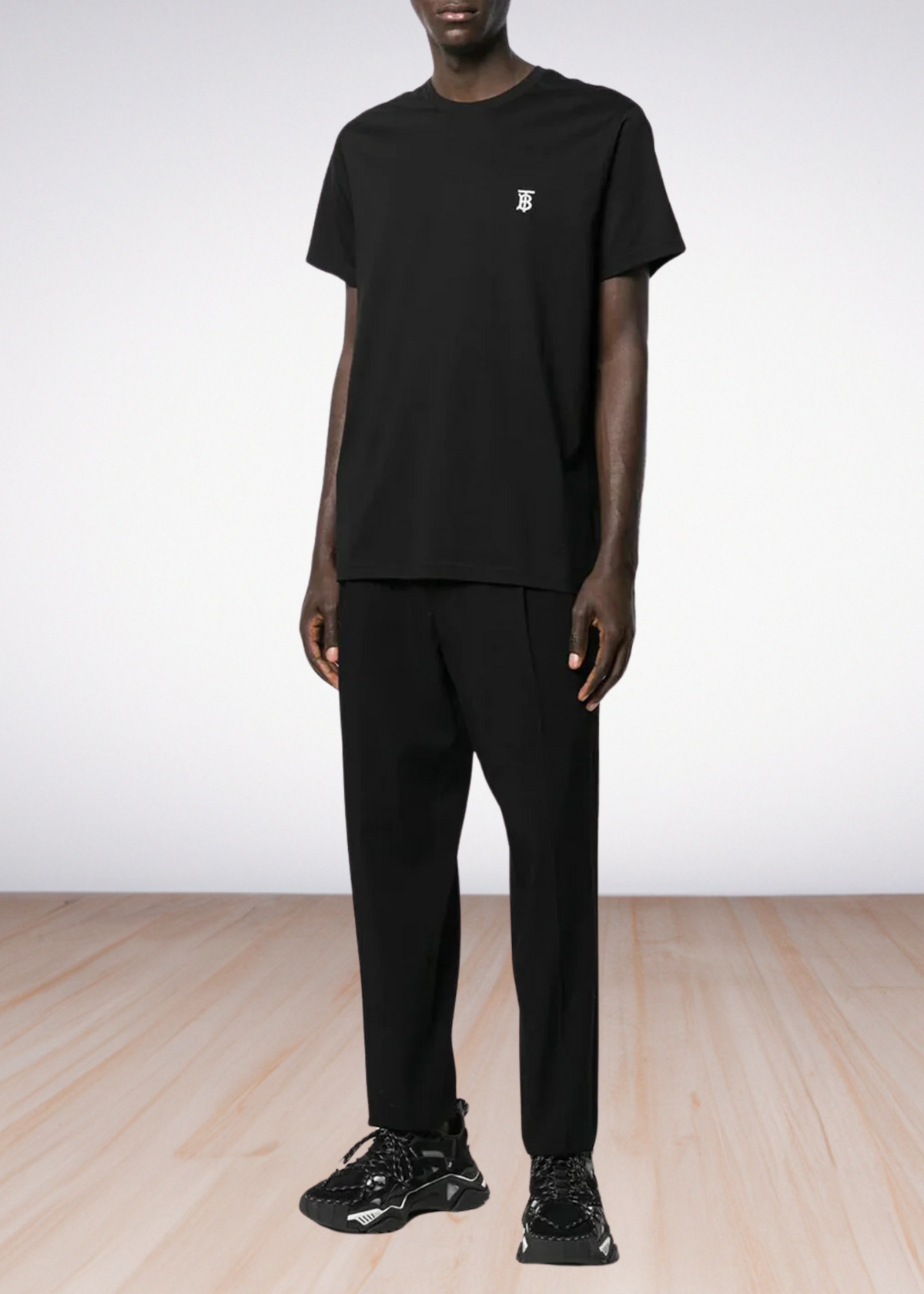 ברברי טי שירט צבע שחור Logo embroidered  Cotton T-shirt
