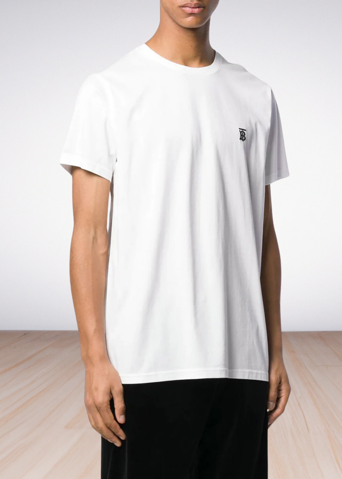 ברברי טי שירט צבע לבן Logo embroidered  Cotton T-shirt