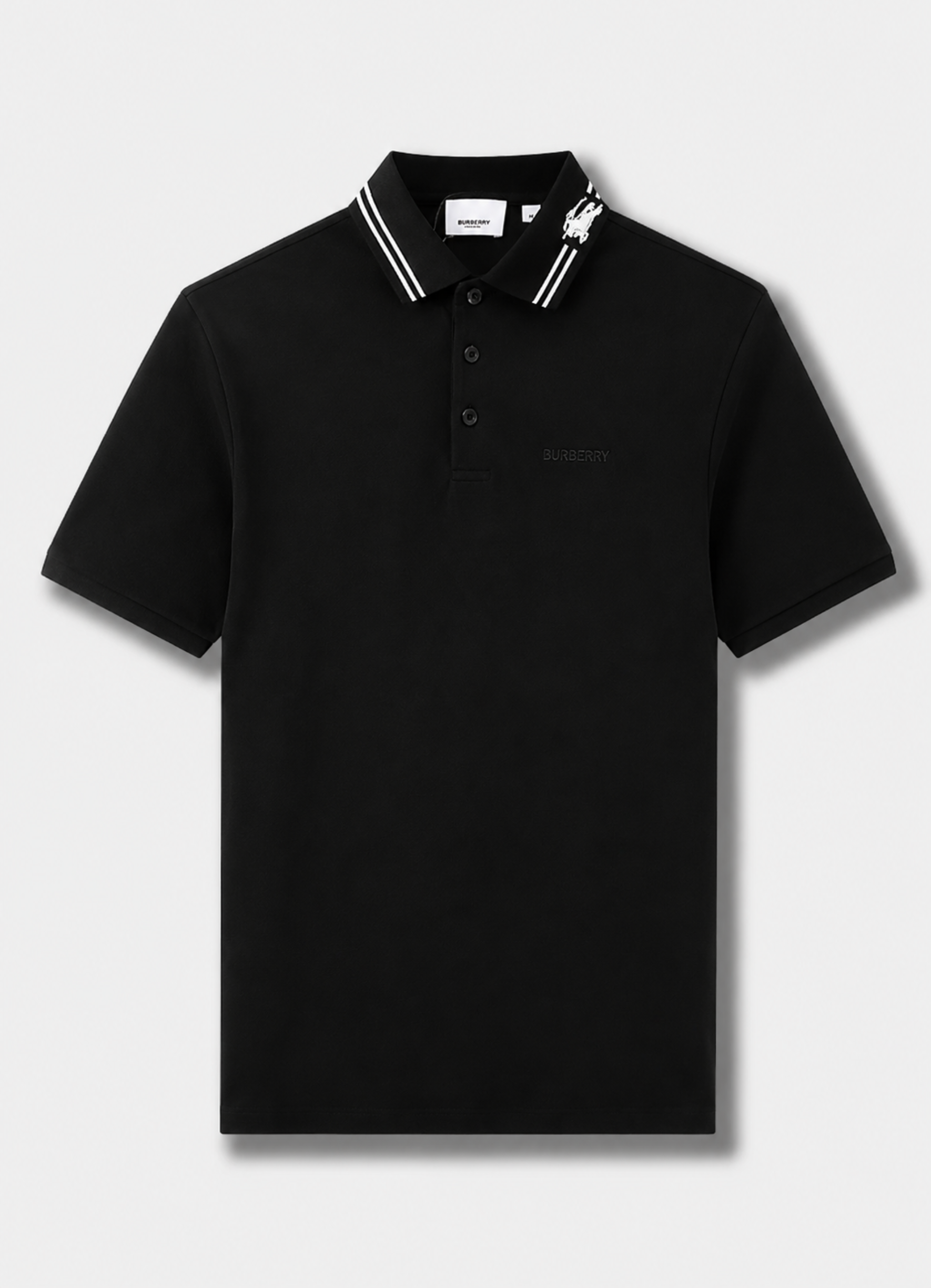 ברברי פולו צבע שחור Logo Print Cotton Polo