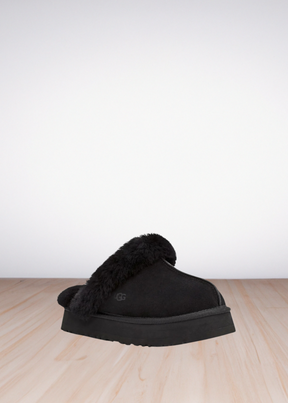 Disquette shearling platform slippers-  black