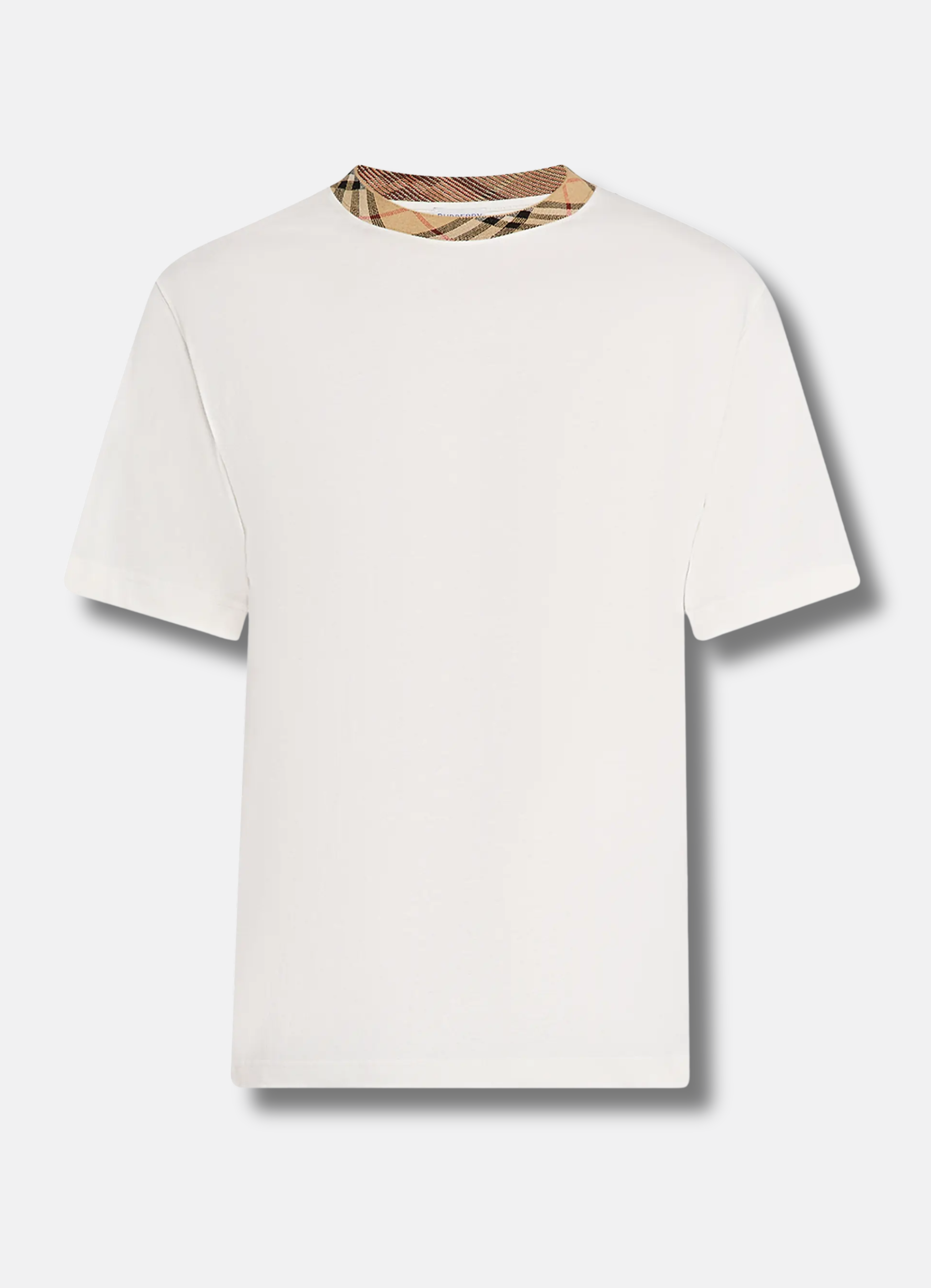 Checked-Trim Crewneck T-Shirt