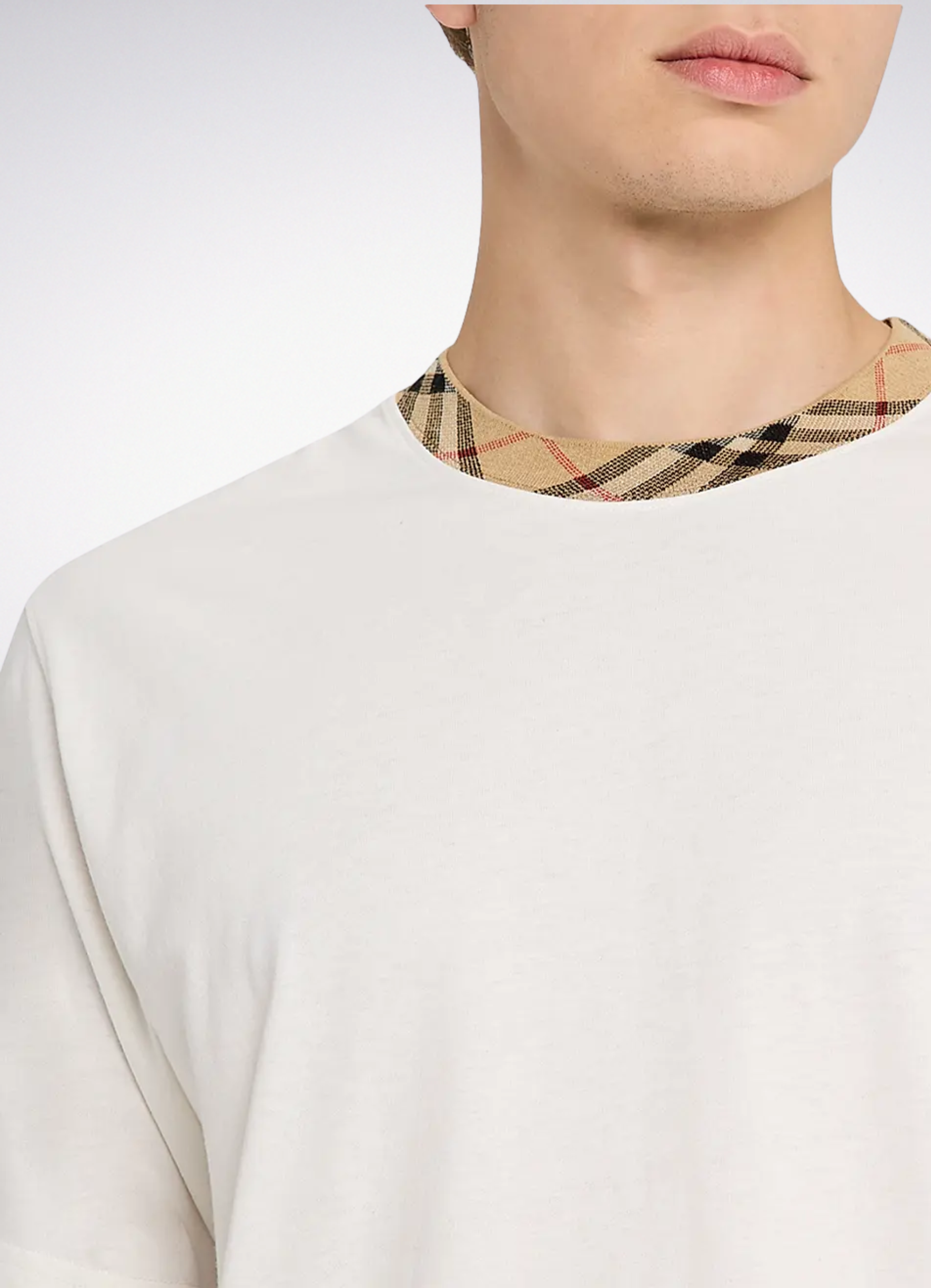 Checked-Trim Crewneck T-Shirt