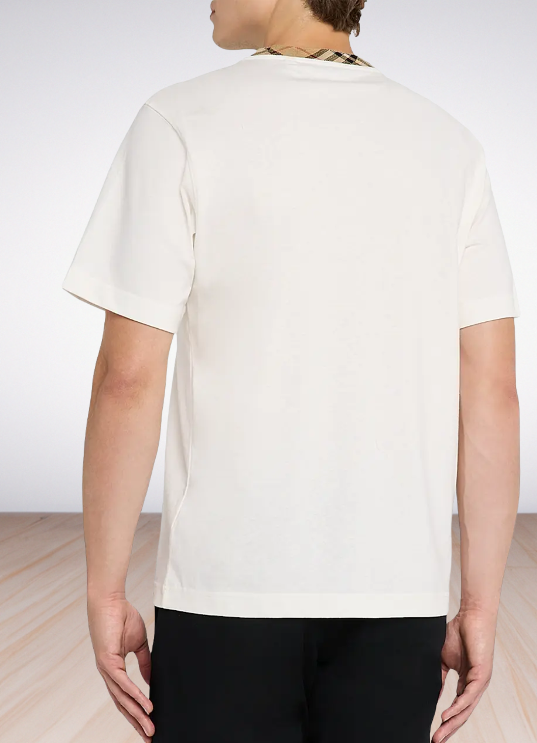 Checked-Trim Crewneck T-Shirt